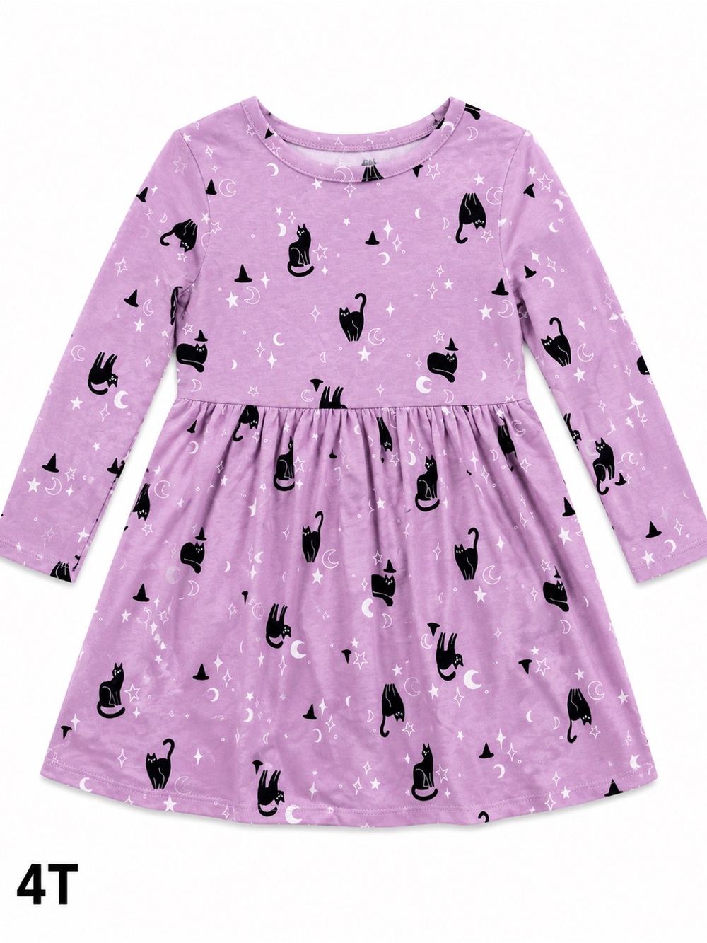 Cat & Jack Purple Long-Sleeve Cat Print Dress